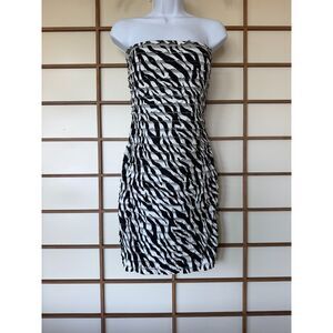 Love Tease Zebra Print Strapless Ruched Y2K Party Dress Size L